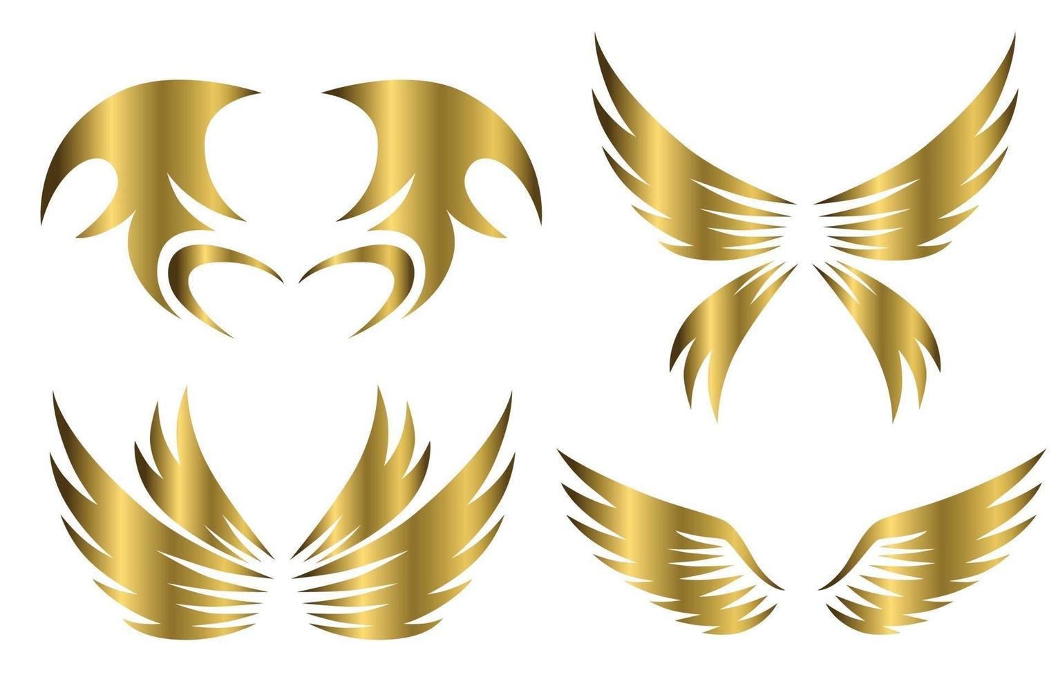 Conjunto de ilustración de vector de diseño de logotipo de alas de animal dorado adecuado para marca o símbolo