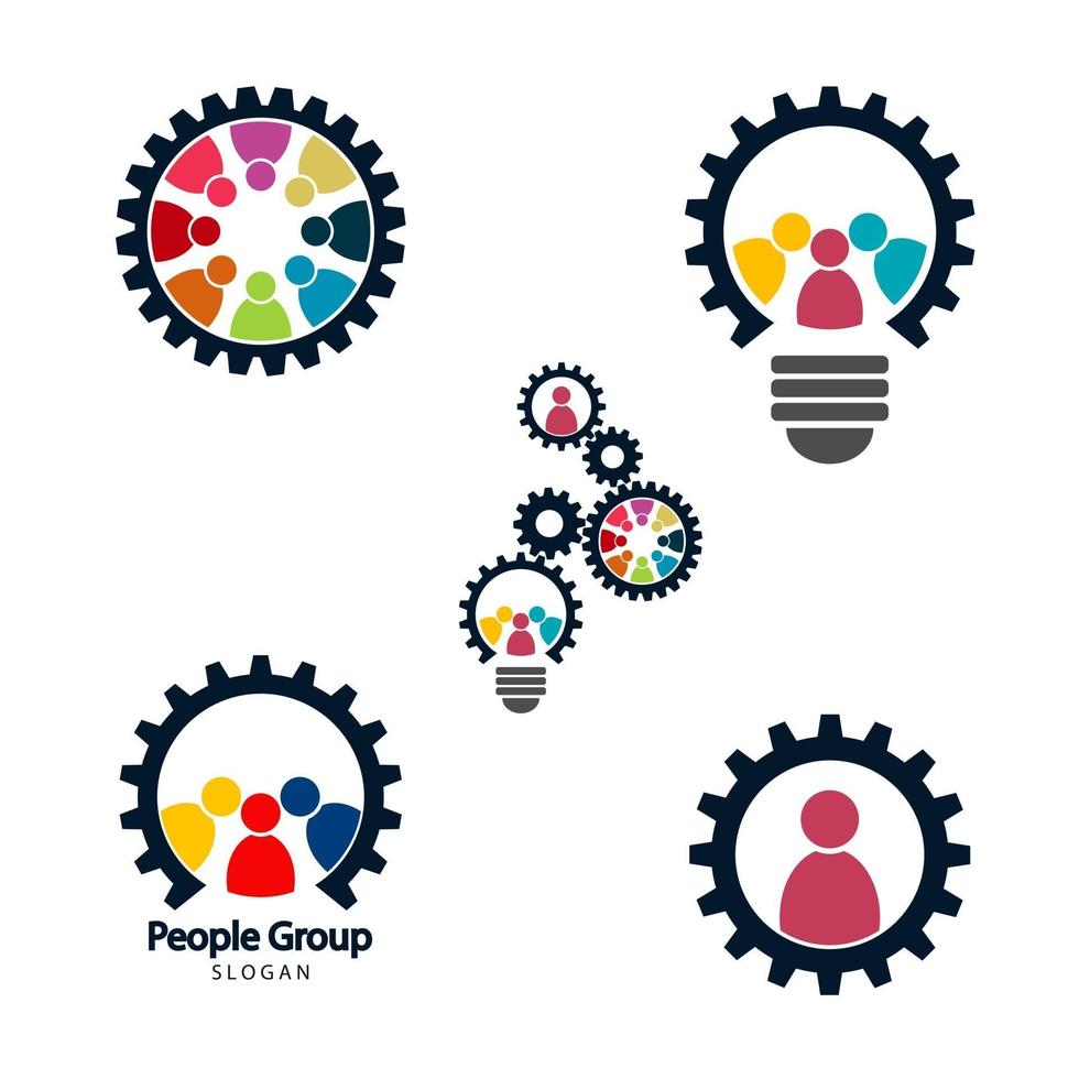 Gear teamwork meeting concept Graphic group connecting People Connection logo set team work in a circle holding hands Business person meeting in the same power room vector