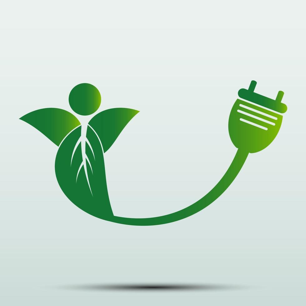 Power plug green ecology emblem or logo vector
