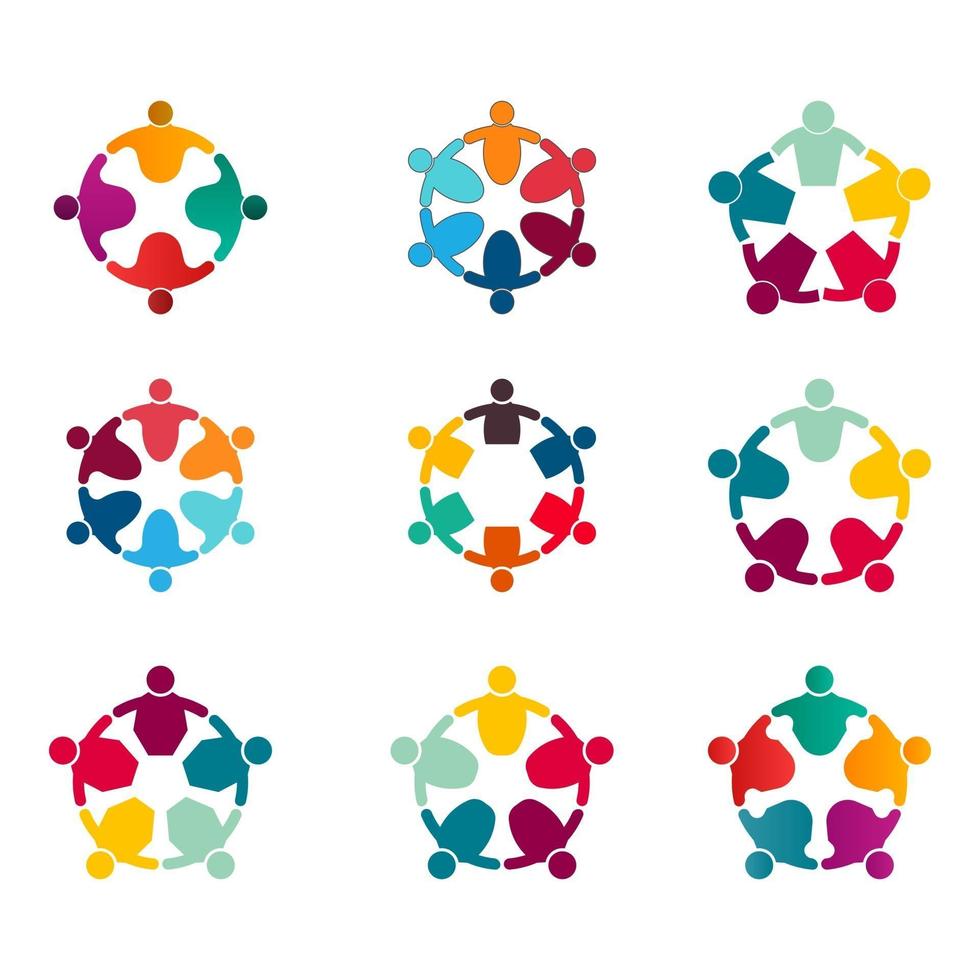 Graphic group connecting people Connection logo set Teamwork in a circle holding hands Business person meeting in the same power room vector
