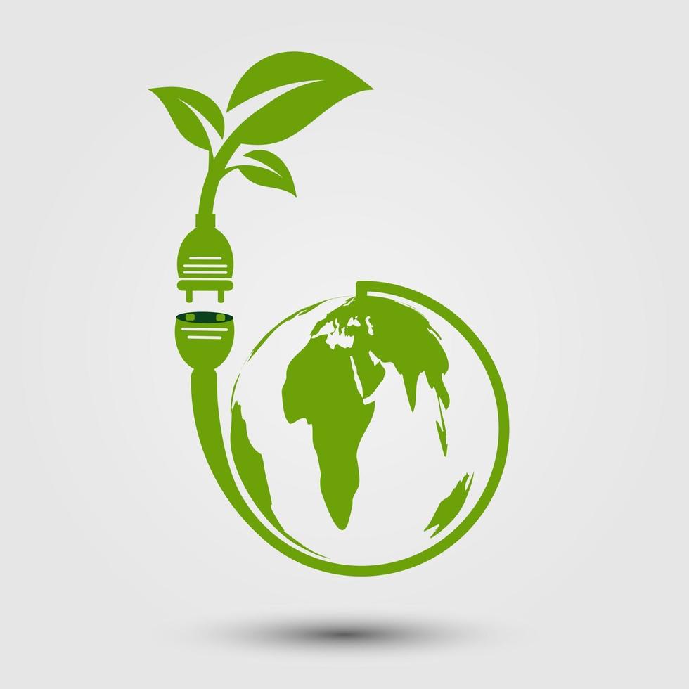 Ecology concept green eco power plug with green earth vector