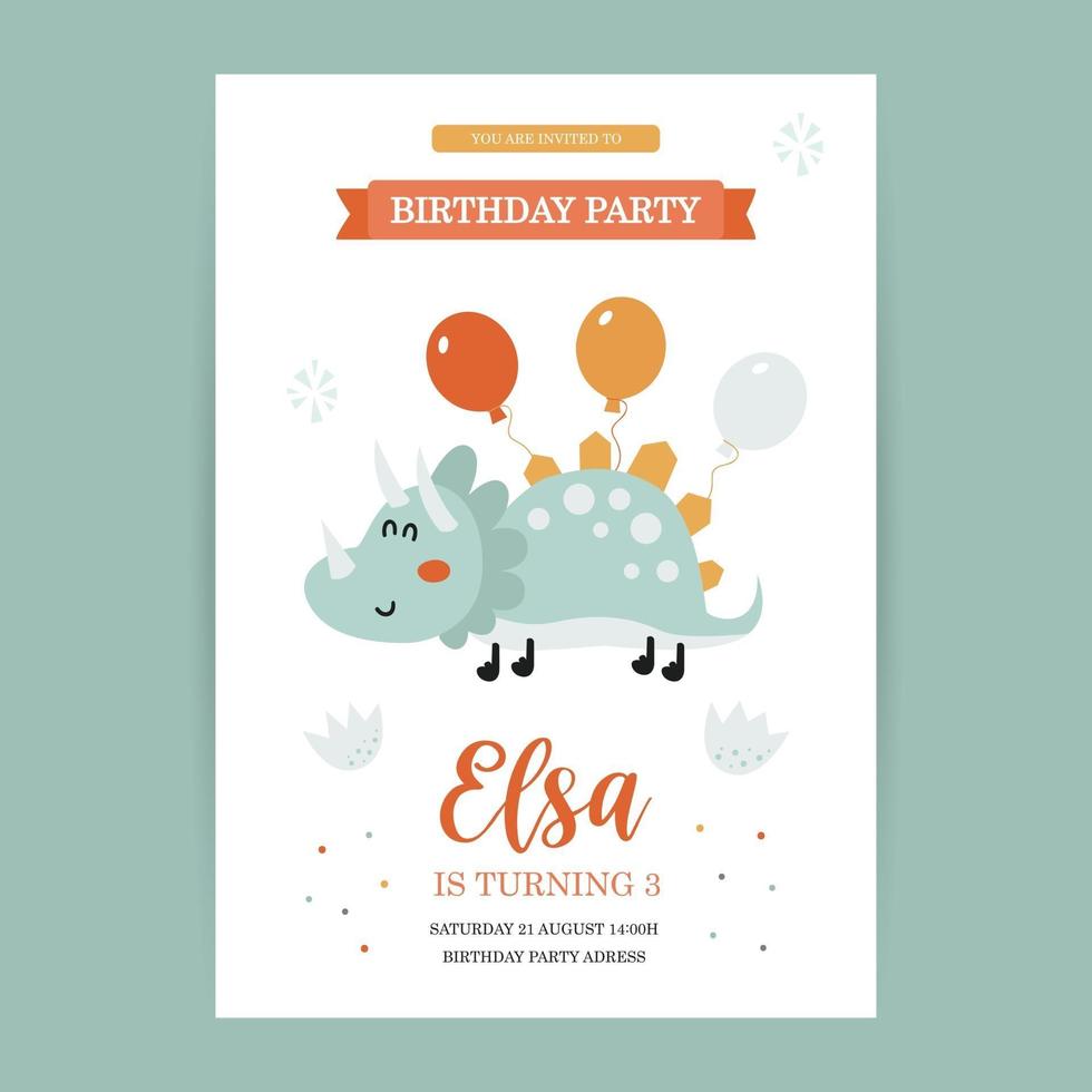 plantilla de tarjeta de cumpleaños con dinosaurio vector