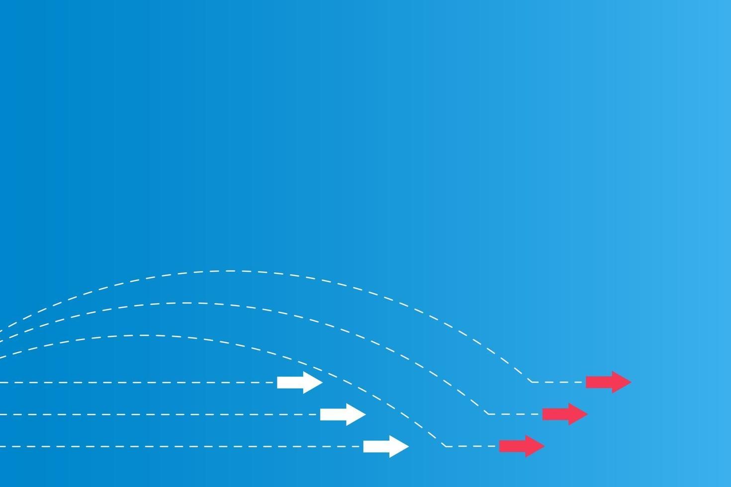 tener liderazgo o conceptos diferentes con direcciones de flecha roja y papel blanco y líneas de ruta sobre un fondo azul vector