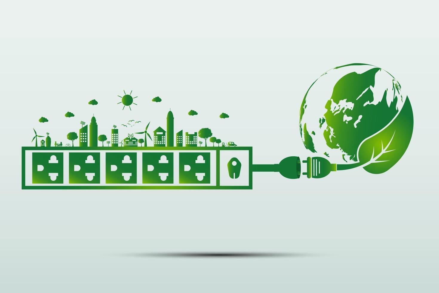 Energy ideas save the world concept Power plug green ecology vector