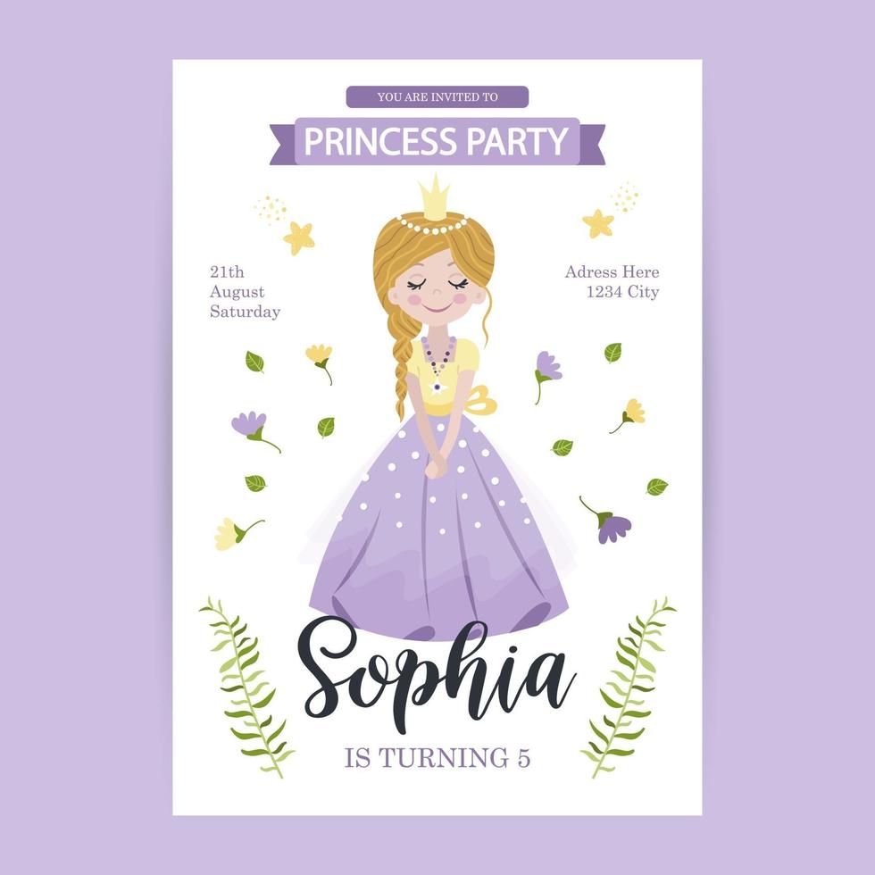 Birthday card template with princess vector