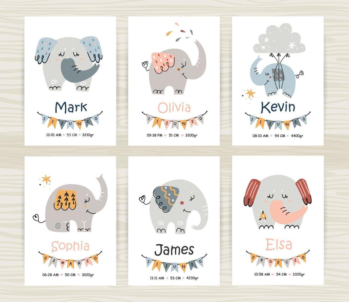 Baby shower invitation templates with cute elephants for girl and boy vector