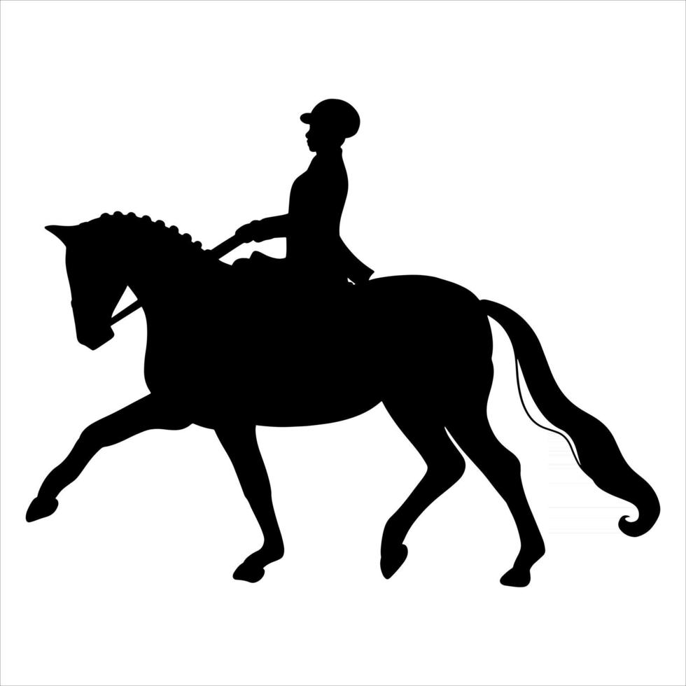 Equitación mujer montando caballo de doma en silueta vector