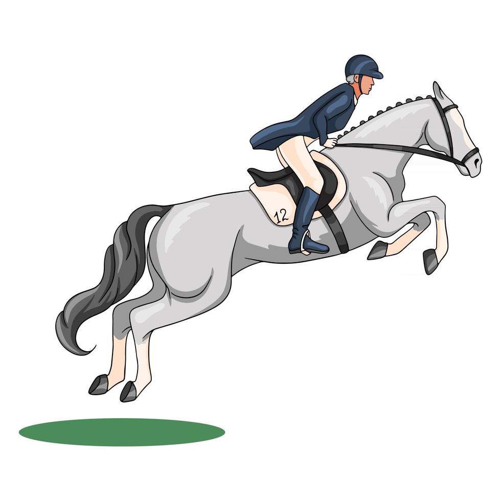 Horse Riding Woman Riding Horse Jumping Cartoon Style vector