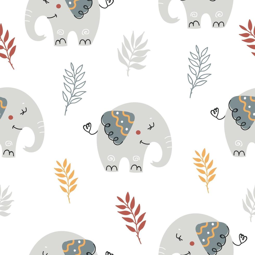 Baby seamless pattern with cute elephants vector