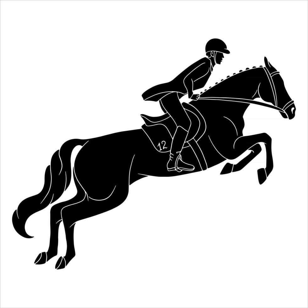 Horseback Riding Woman Riding Horse Jumping Over Obstacle Silhouette vector