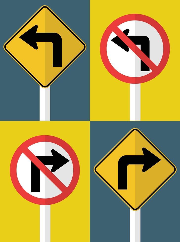 set traffic sign Do not turn left right turn ahead vector