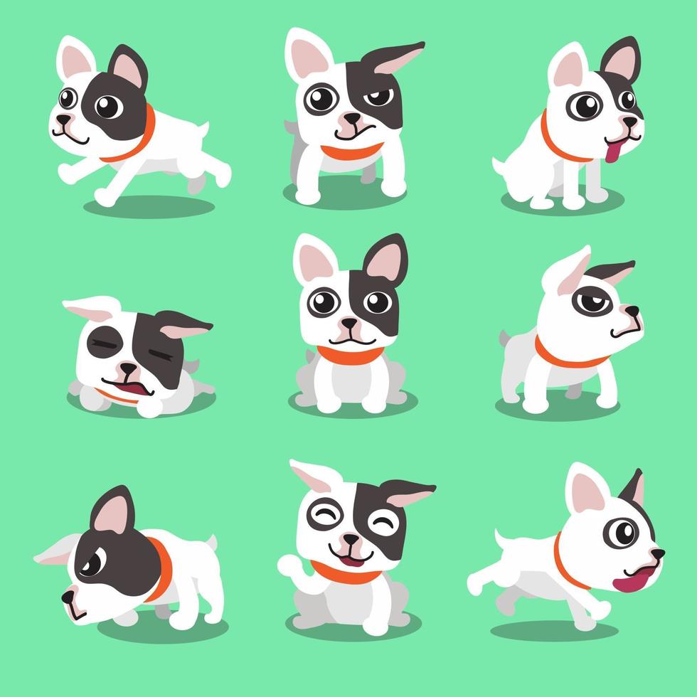 personaje de dibujos animados poses de bulldog francés vector