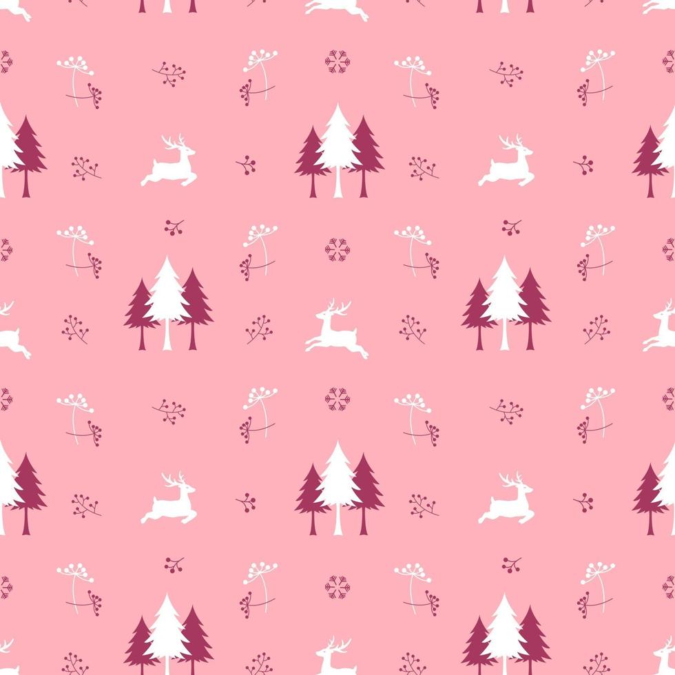 Cute christmas seamless pattern with reindeers on pink background vector