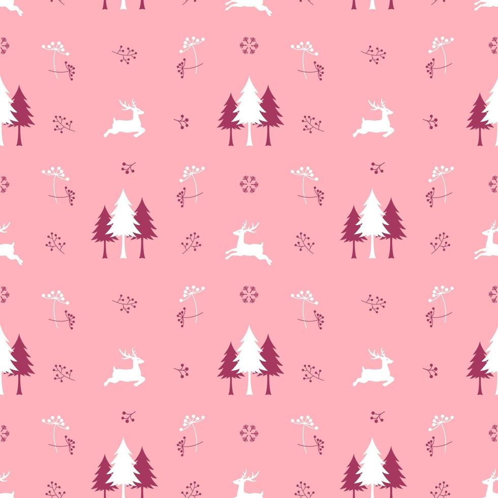 Cute christmas seamless pattern with reindeers on pink background vector