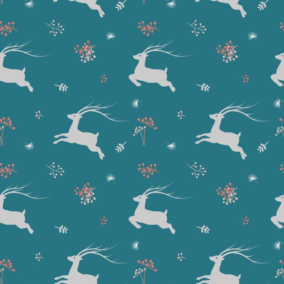 Christmas seamless pattern with deer and wildflower on pastel mood vector