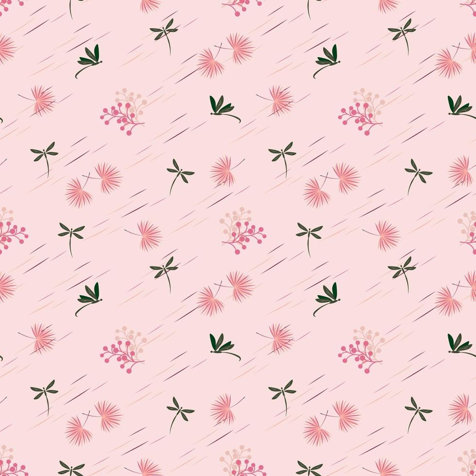 Wild flower with dragonfly seamless pattern on pastel mood graphic design for fabric textile print or wrapping paper vector