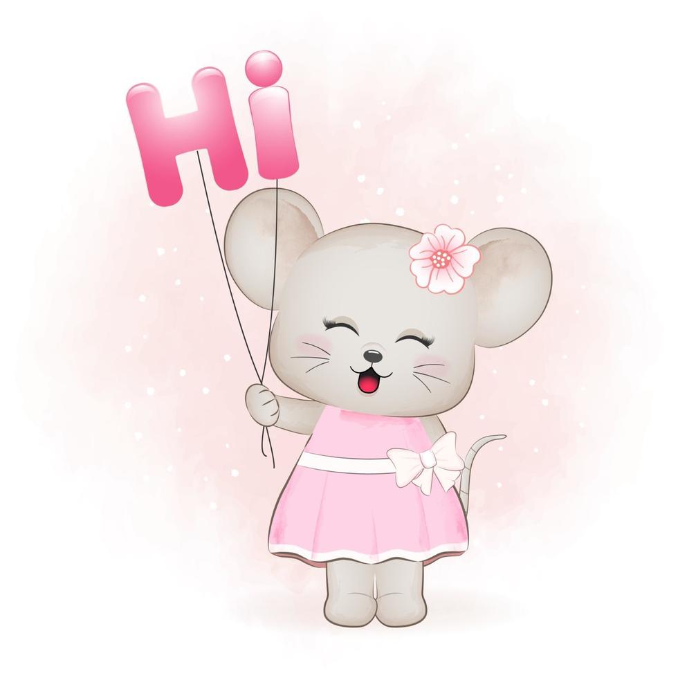 Mouse with balloons Say HI concept vector