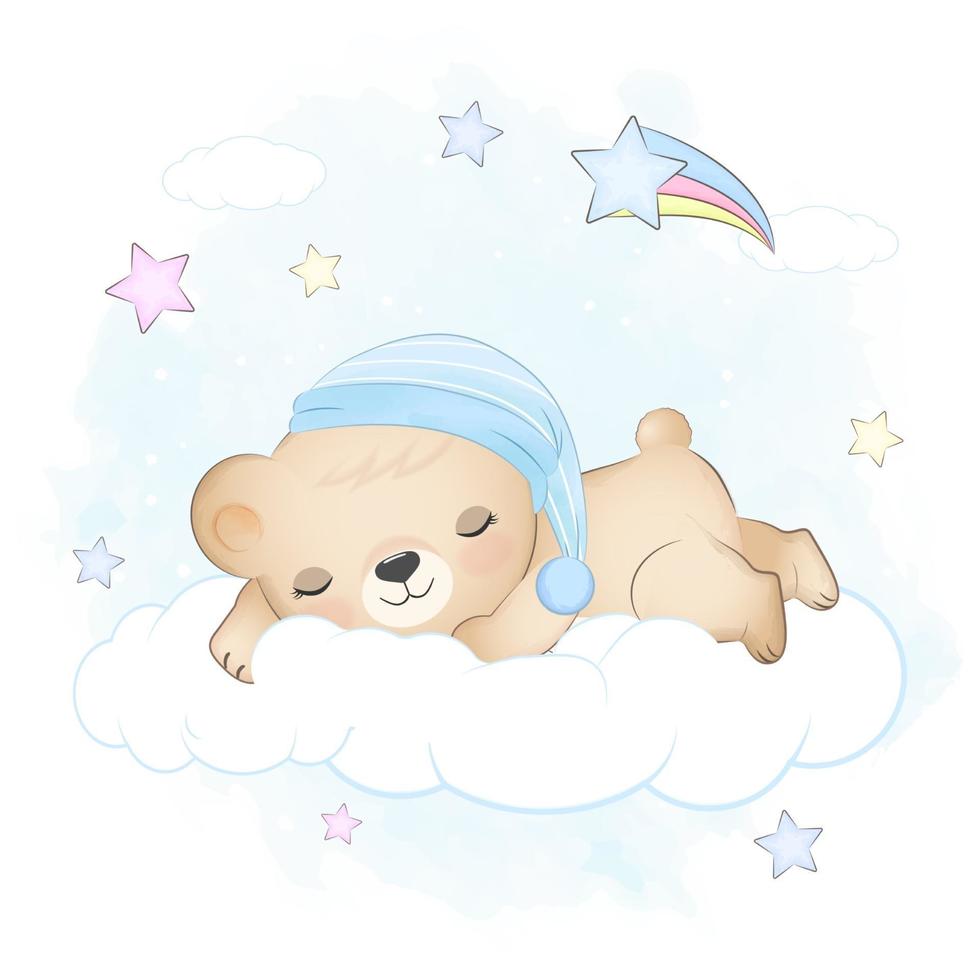 oso de peluche durmiendo en la nube 2513108 Vector en Vecteezy