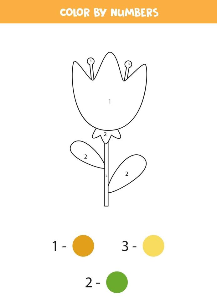 Color cute flower by numbers Worksheet for kids vector
