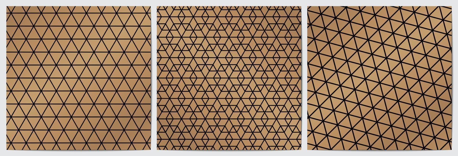 Set of abstract geometric seamless pattern gold background with black lines vector