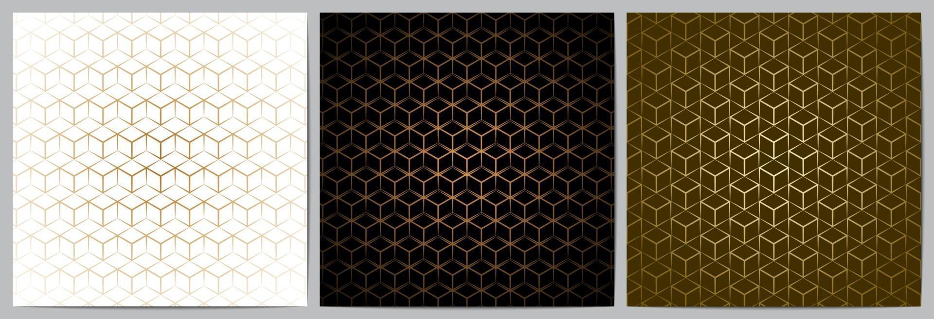 Set of abstract geometric seamless pattern with golden lines vector