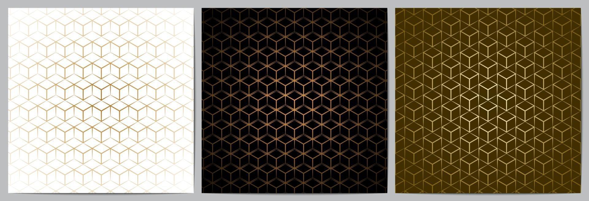 Set of abstract geometric seamless pattern with golden lines vector