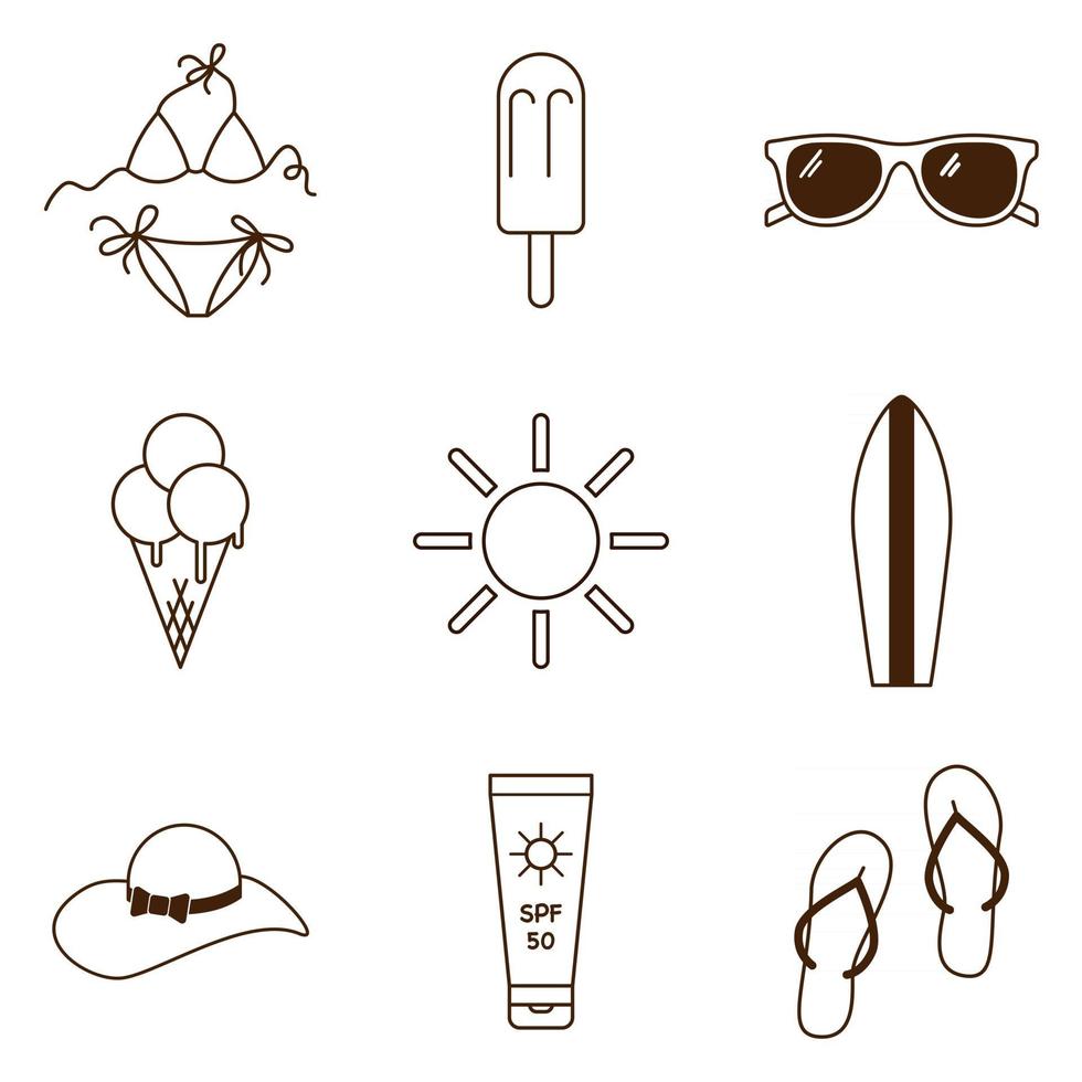 Beach Isolated Set of Summer Sea Vacation Icons vector