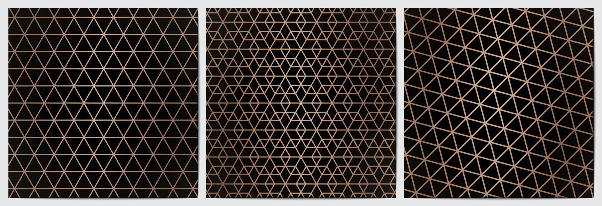 Set of abstract geometric seamlesspattern with gold lines vector