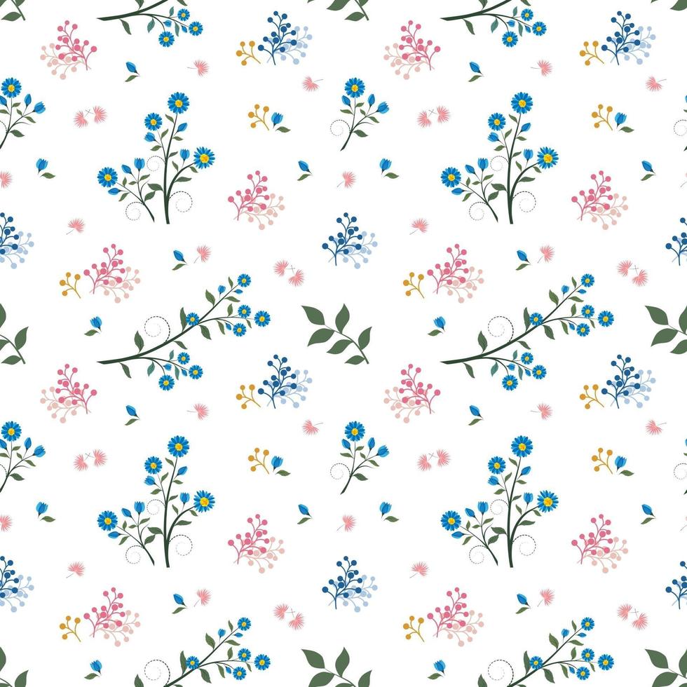 Wild flower seamless pattern on blue and pink mood vector