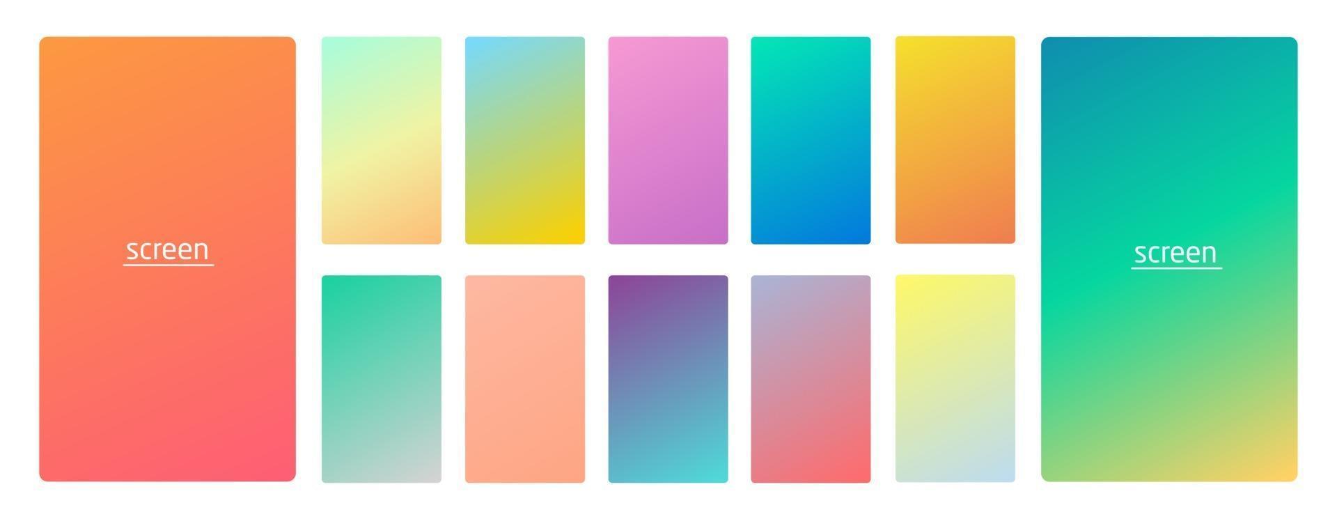 Pastel gradient smooth and vibrant soft color background set for devices pc and modern smartphone screen soft pastel color backgrounds vector ux and ui design illustration isolated on white