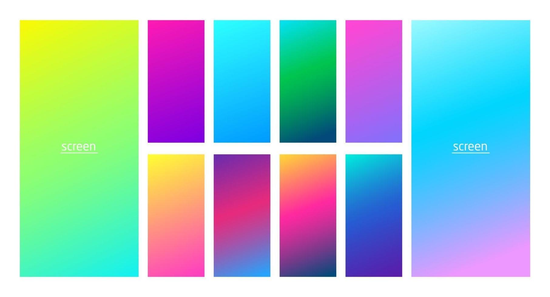 Pastel gradient smooth and vibrant soft color background set for devices pc and modern smartphone screen soft pastel color backgrounds vector ux and ui design illustration isolated on white