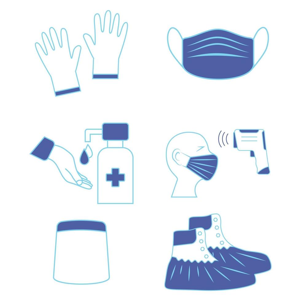 Shoe covers Face shield Mask gloves and temperature scanning are required vector