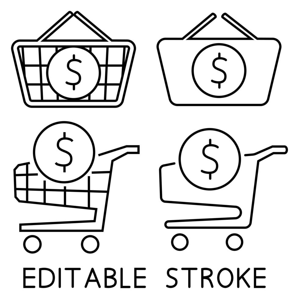 Shopping cart and shopping basket with dollar sign inside vector