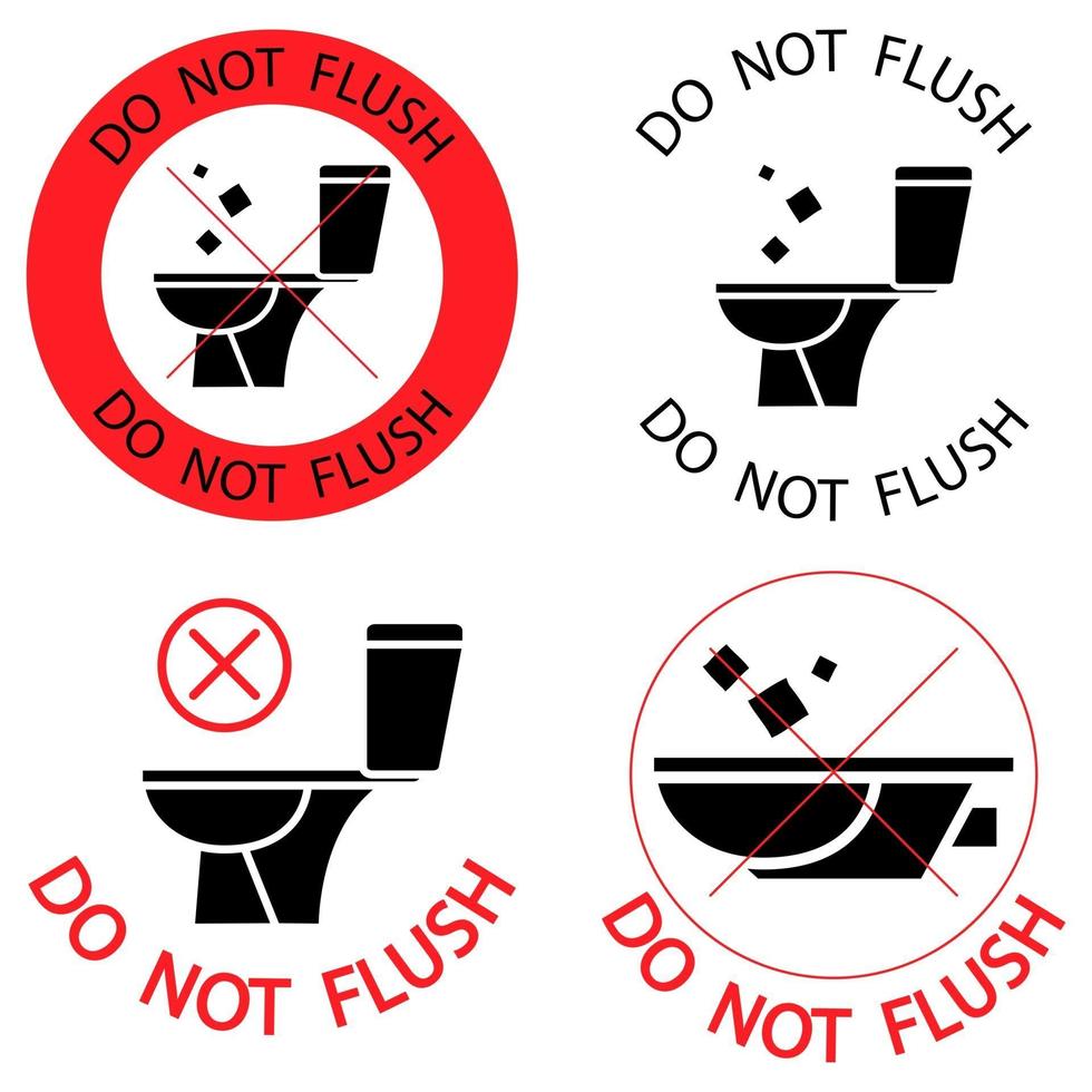 no tirar el inodoro sin iconos de prohibición de basura vector