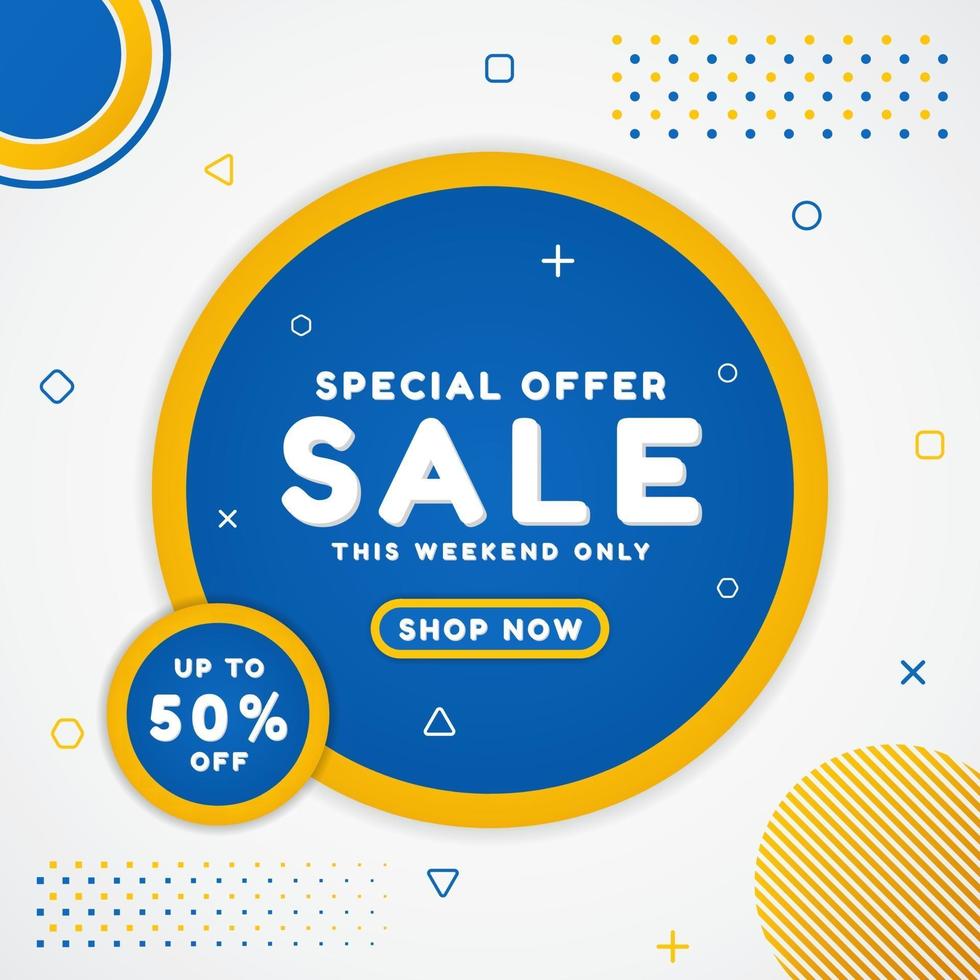 Sale banner geometric design halftone style color bright blue and yellow vector