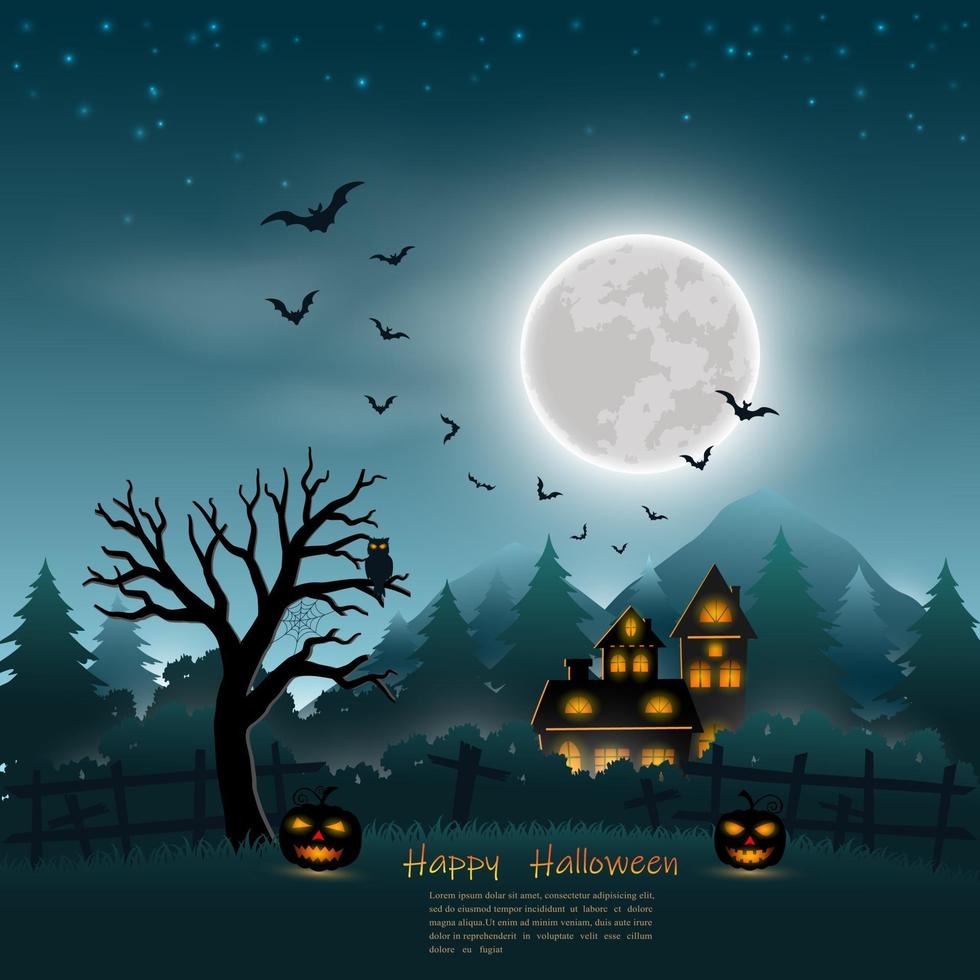 Halloween poster on dark blue background with place for your text vector
