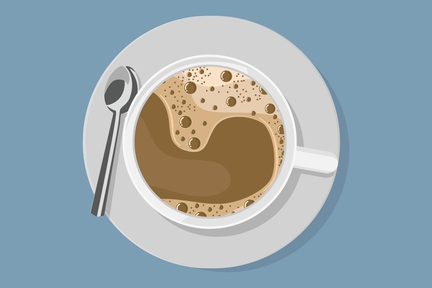 Top view of white coffee cup with plate and spoon vector