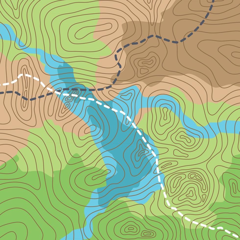 mapa topográfico con bosque y arroyos. vector