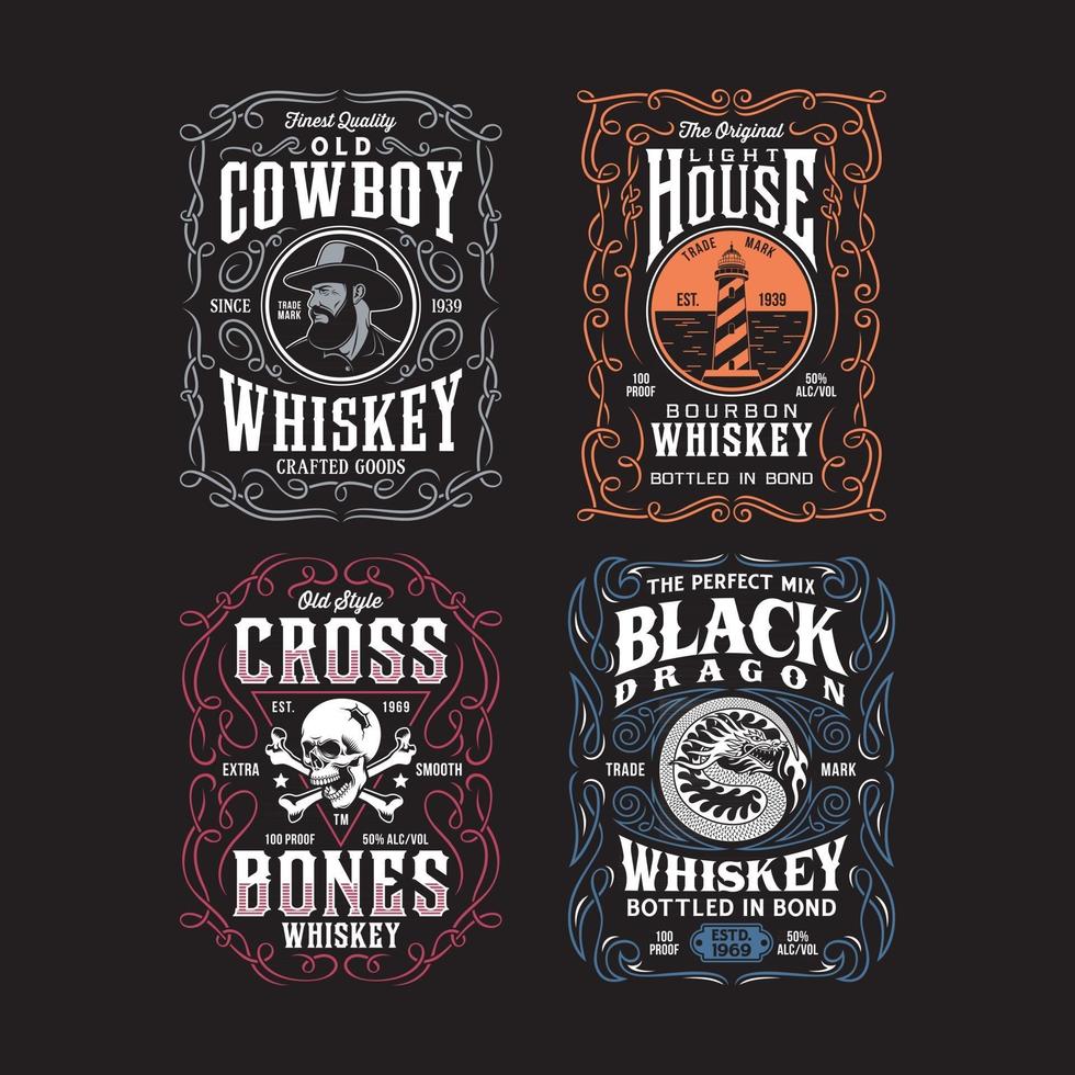 colección de camisetas gráficas de etiqueta de whisky vintage vector