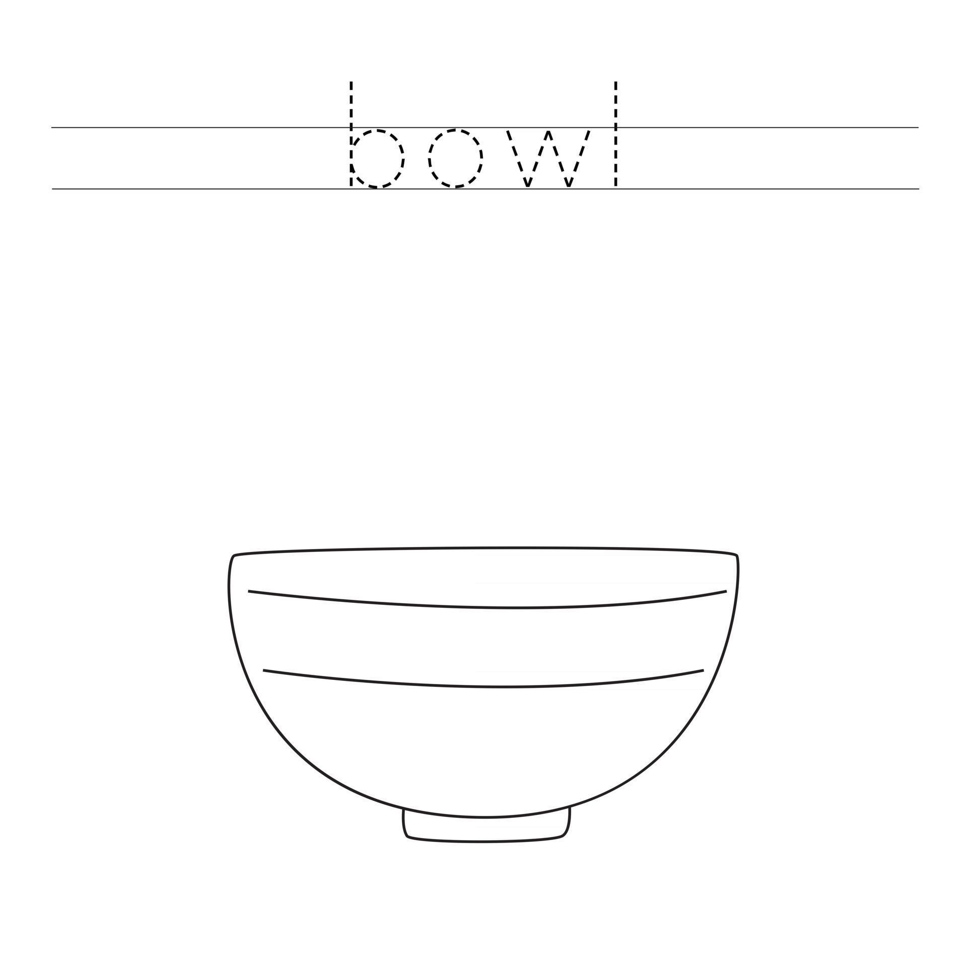 Tracing letters with cartoon kitchen bowl Writing practice for kids