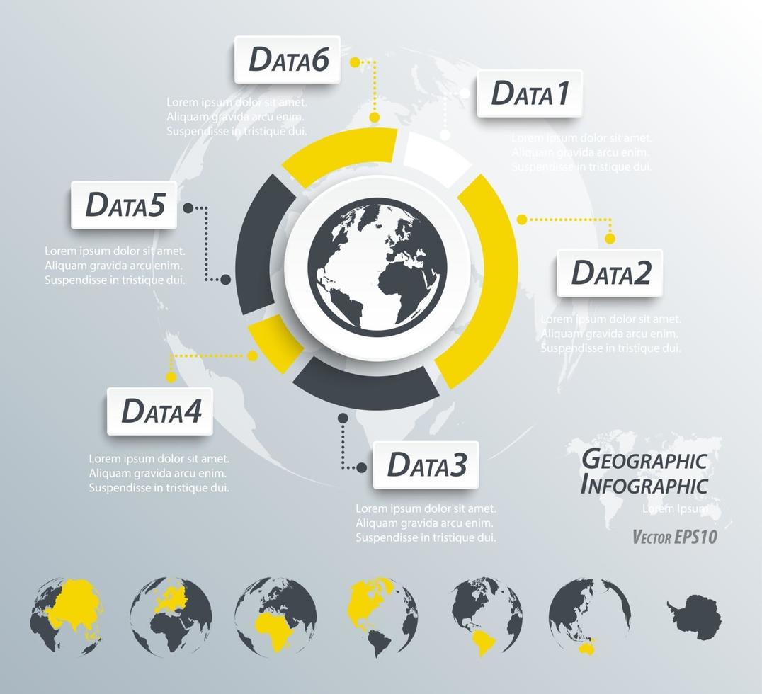 infografías geográficas mapa del mundo y del continente vector