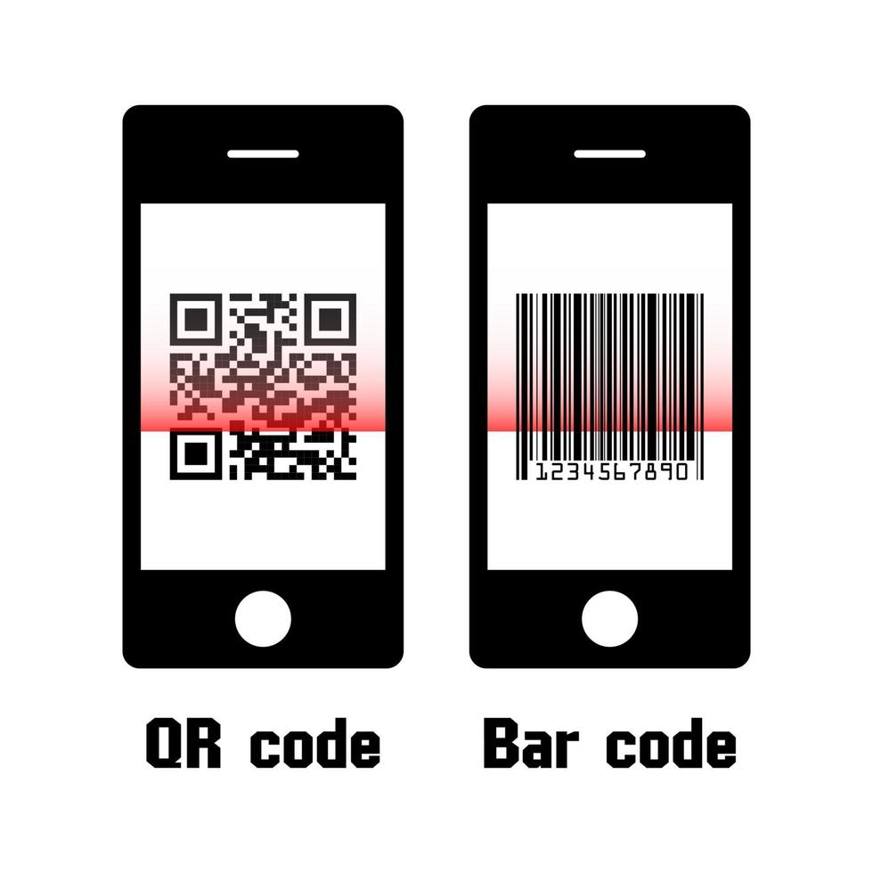 Smartphone scan QR code and bar code  flat design vector