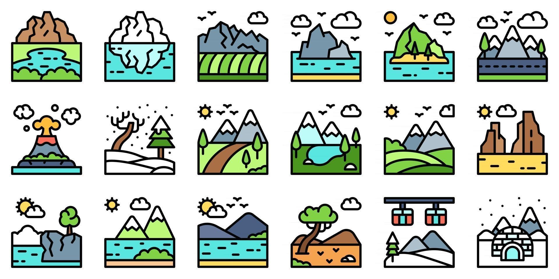 paisaje lleno de iconos conjunto 2 ilustración vectorial vector