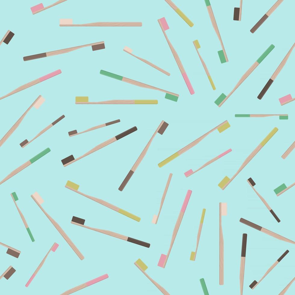 Seamless vector pattern of Bamboo wooden toothbrushes on blue background