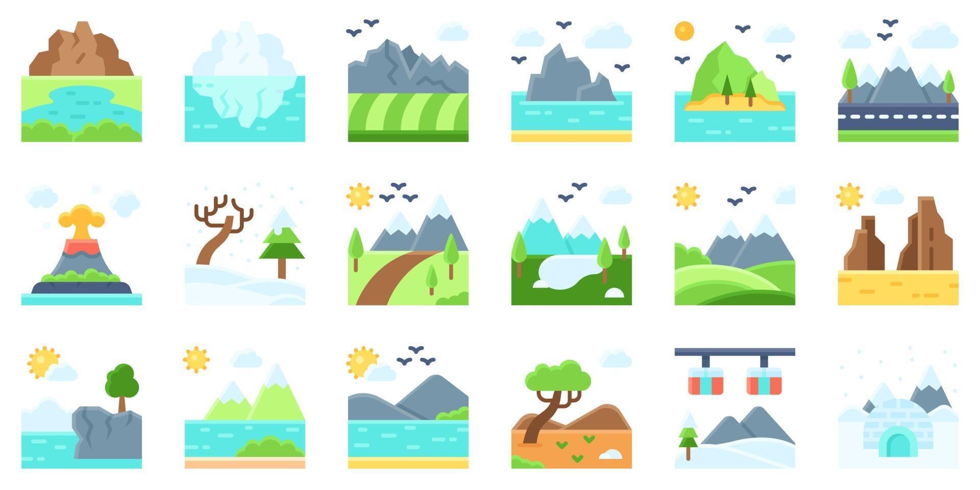 paisaje plano icono conjunto 2 ilustración vectorial vector