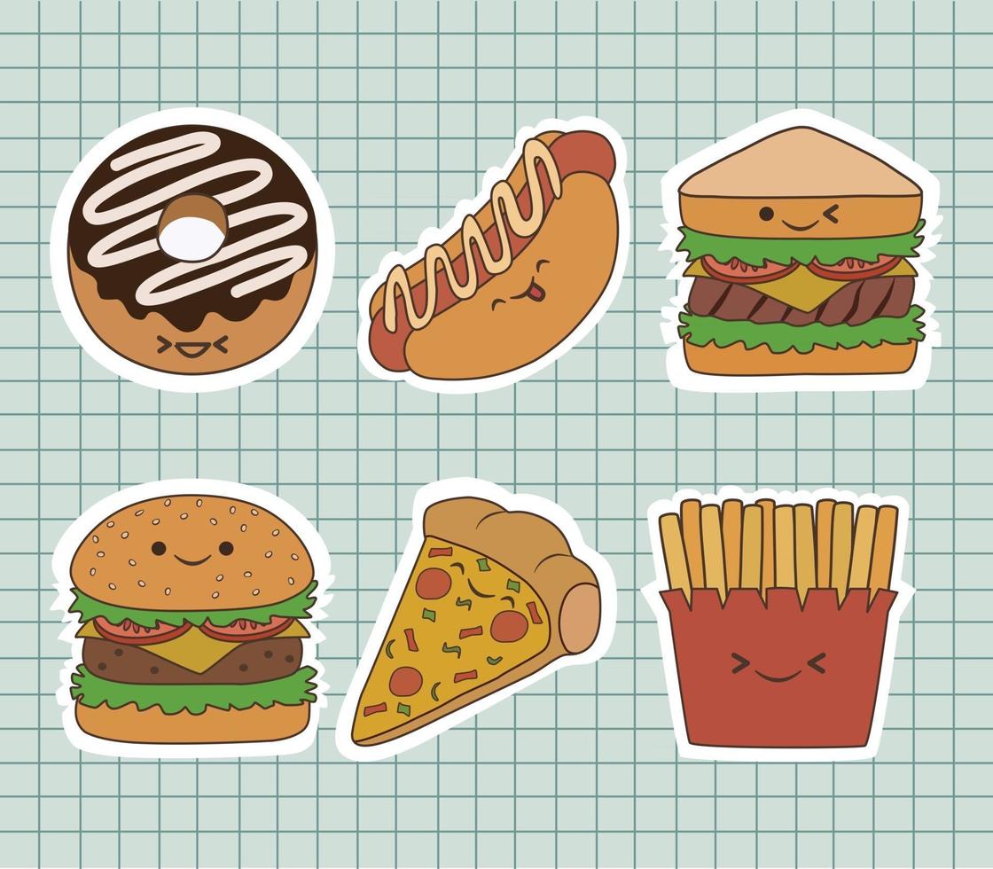 Fast food sticker with emoticon vector design