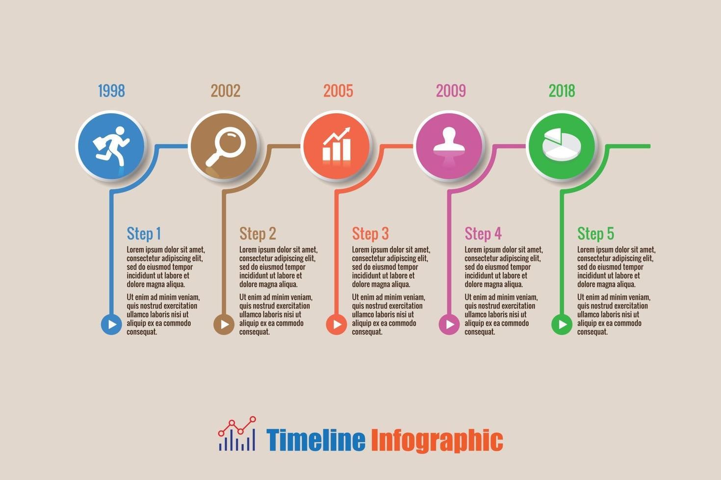 Business road map timeline infographic with 5 steps circle designed for background elements diagram planning process web pages workflow digital technology data presentation chart Vector illustration