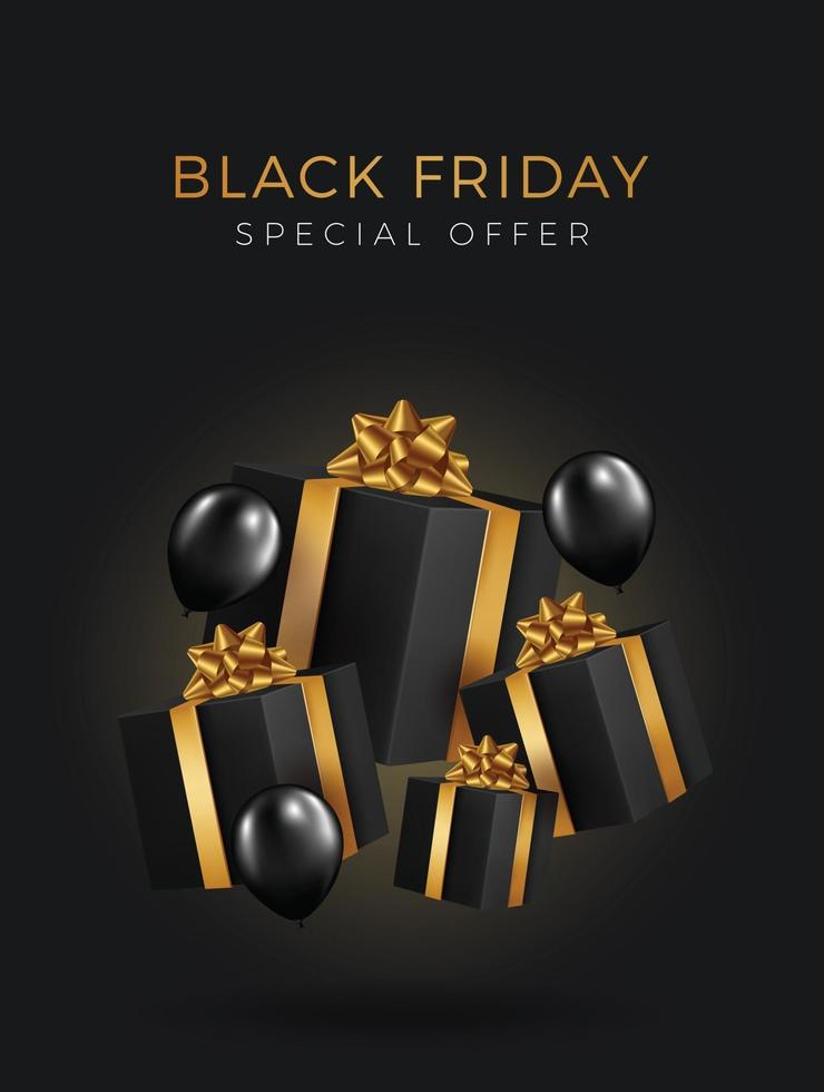 Black friday sale background with transparent realistic balloons vector