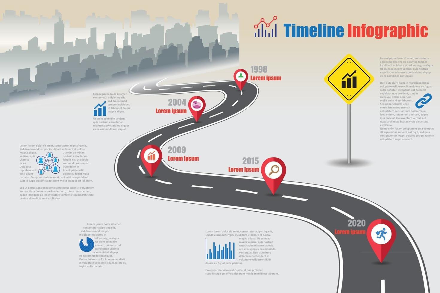 mapa de ruta de negocios ciudad de infografía de línea de tiempo diseñada para fondo abstracto plantilla elemento de hito diagrama moderno tecnología de proceso marketing digital presentación de datos gráfico ilustración vectorial vector