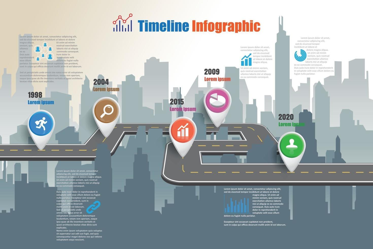 Business roadmap timeline infographic city designed for abstract background template milestone element modern diagram process technology digital marketing data presentation chart Vector illustration